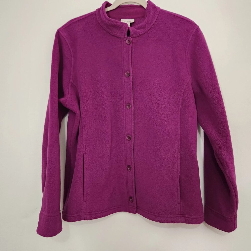 L.L. Bean Women's Purple Fleece Jacket Button Up Cardigan Size Large Vintage
